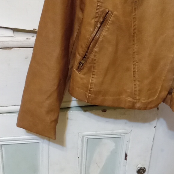 GUC bagatelle brown polyurethane viscose faux leather moto jacket small - Picture 3 of 4